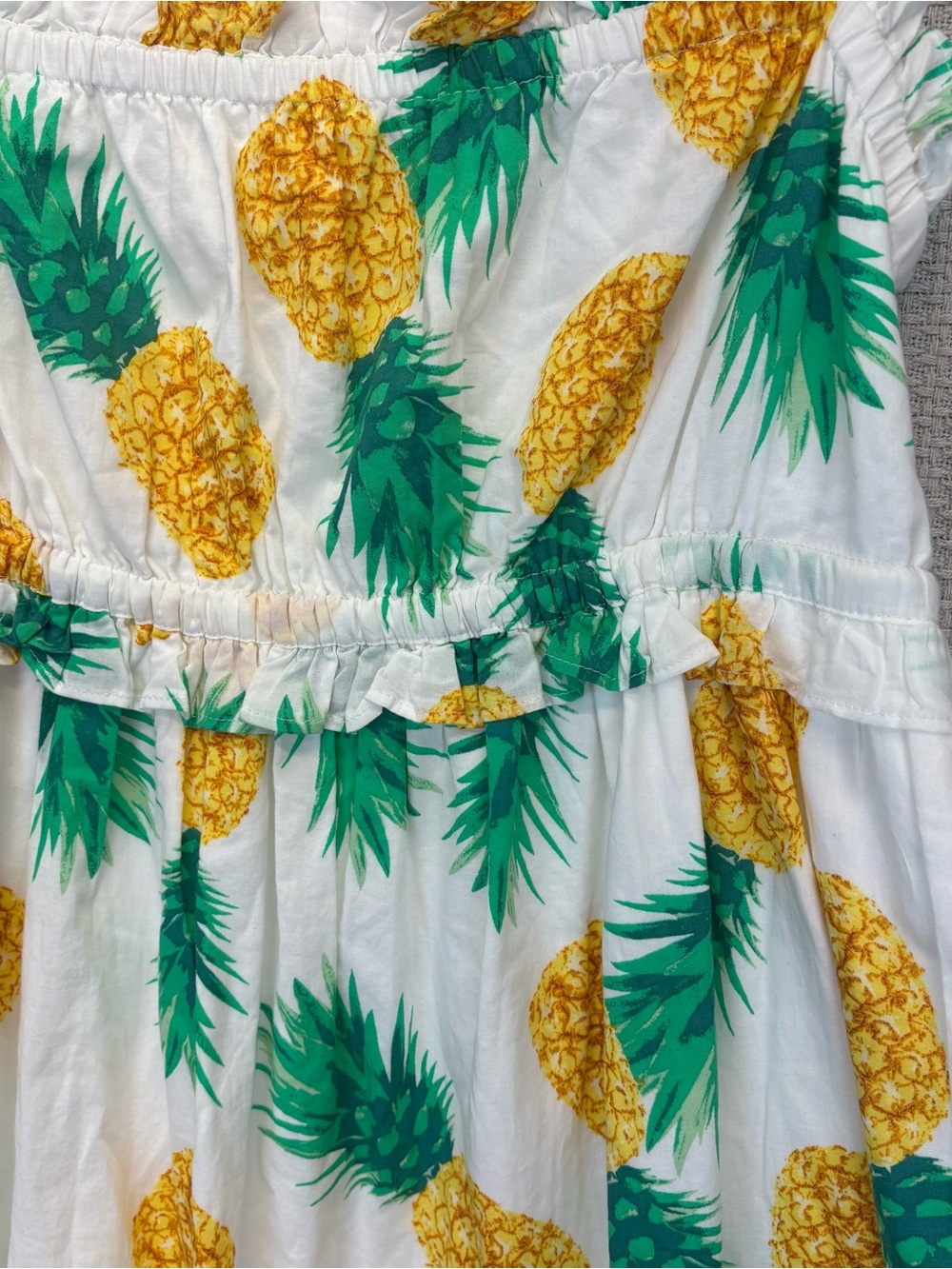 J.Crew Pineapple Maxi Dress Womens 6P White Yellow Tiered Smocked Vacay Resort - Picture 3 of 10